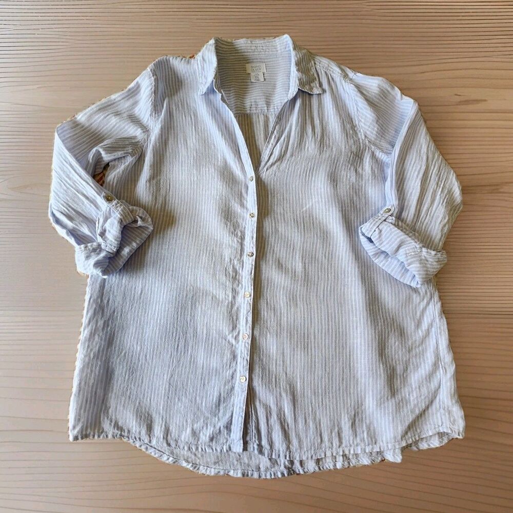 Sigrid Olsen Light Blue & White Striped Button-Up Blouse